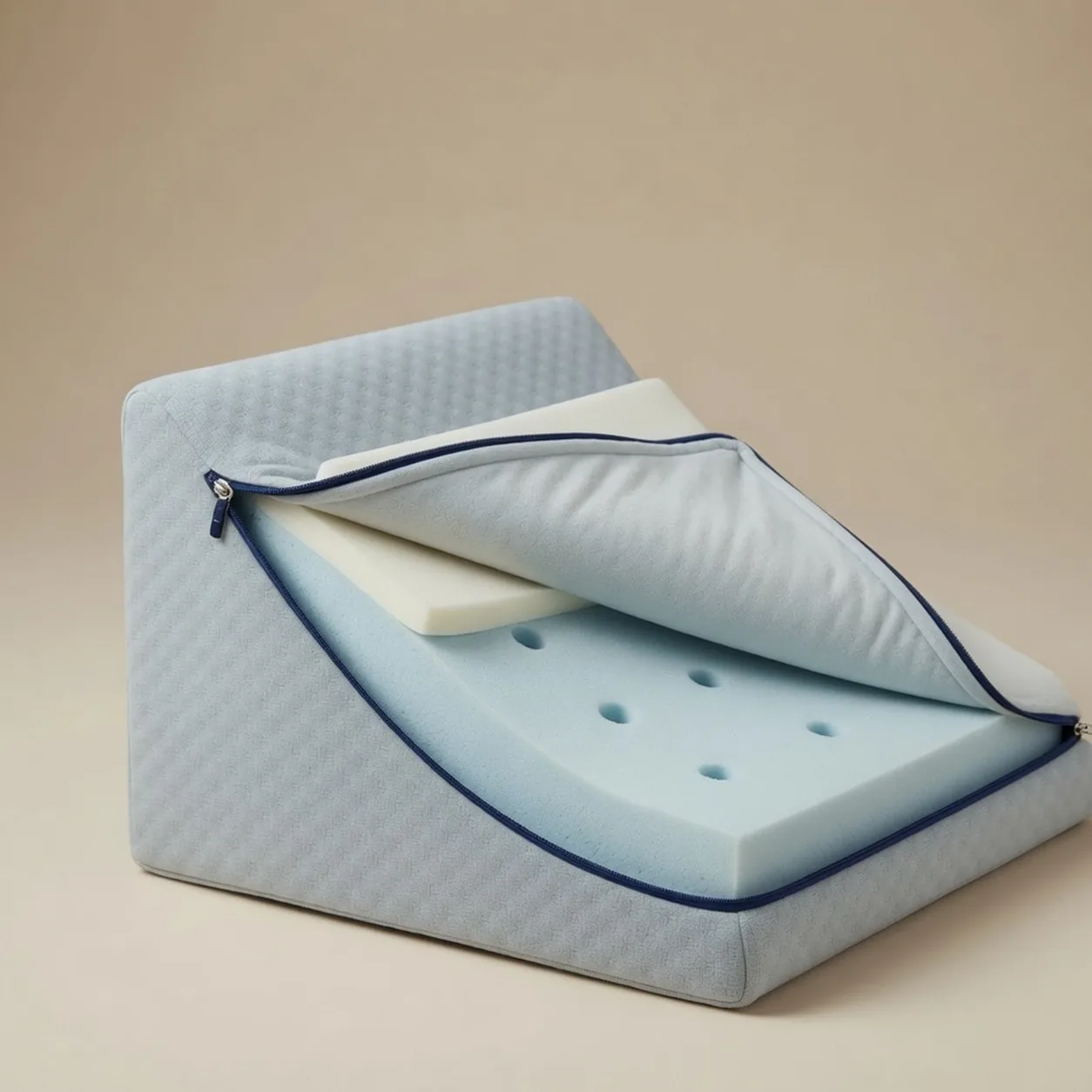 The RisePlane memory core — ventilated foam under a zip-off Mist cover